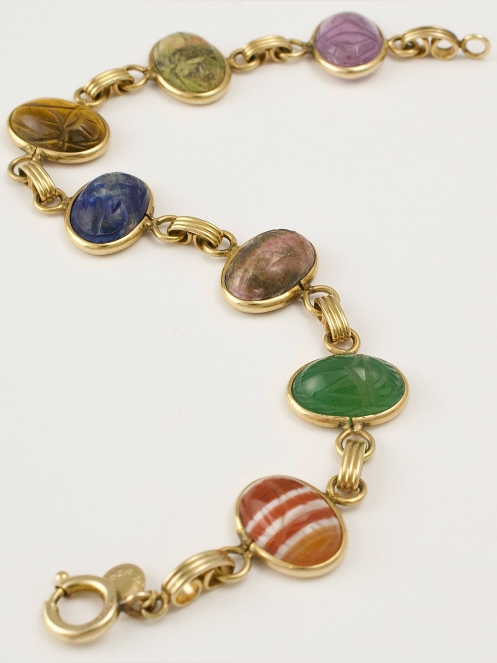 Vintage Mid-Century 12K Gold Filled Scarab Gemstone Bracelet by Ronci